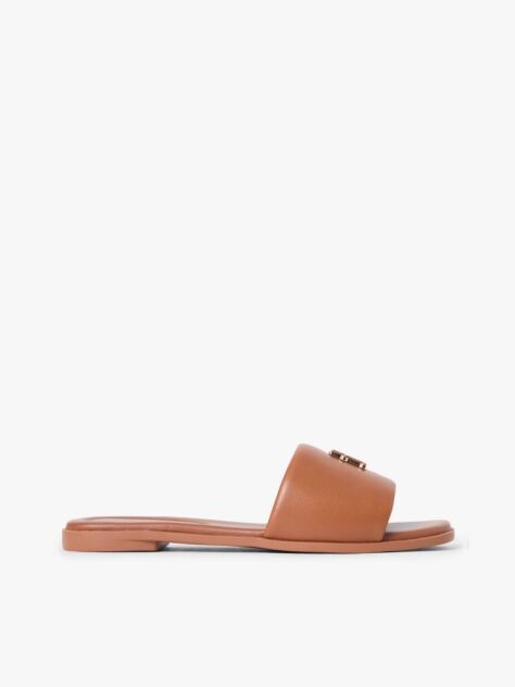 Brown Leather TH Monogram Strap Mules  Women