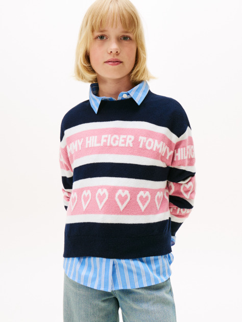 Blue Intarsia Repeat Logo Relaxed Jumper  Girls