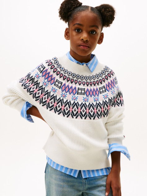 Beige Fair Isle Relaxed Balloon Sleeve Jumper  Girls