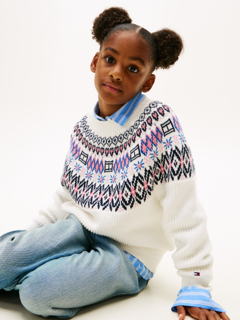 Beige Fair Isle Relaxed Balloon Sleeve Jumper  Girls