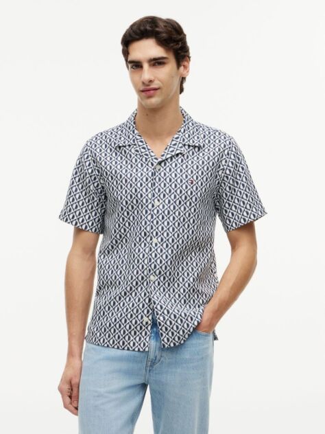 Multi Regular Linen Blend Print Short Sleeve Shirt  Men