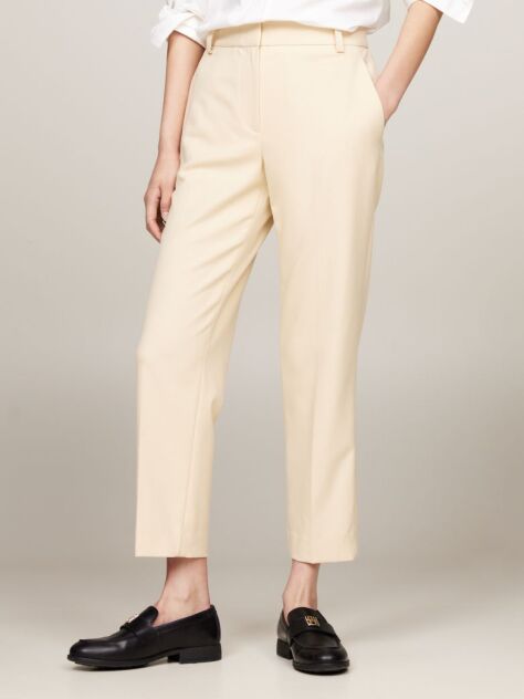 Beige Slim Fit Straight Leg Trousers  Women