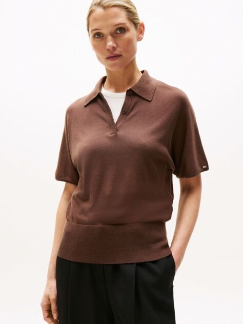 Brown Short Sleeve Polo Jumper With Silk  Women