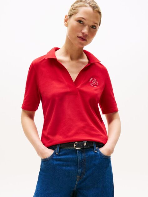 Red Regular Fit Logo Embroidery Polo Shirt  Women