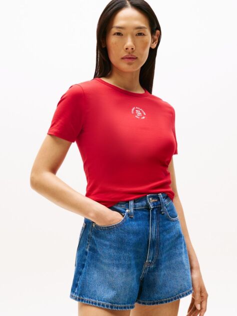 Red Stamp Logo Slim Crew Neck Short Sleeve Tee  Women