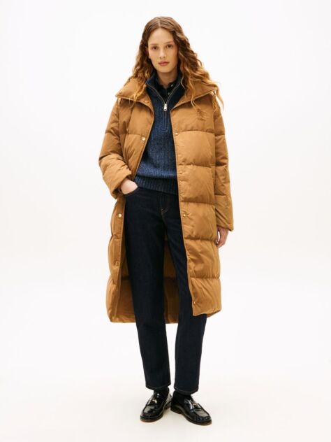 Brown Crest Embroidery Down Puffer Coat  Women