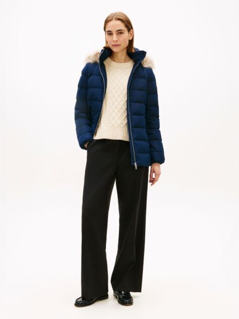 Blue Faux Fur Hood Down Puffer Jacket  Women