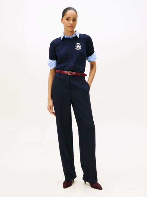 Blue Slim Straight Leg Trousers  Women