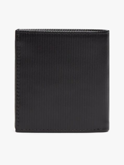 Black Hilfiger Flag Trifold Ribbed Leather Wallet  Men