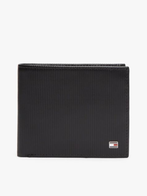 Black Hilfiger Flag Ribbed Leather Flap Wallet  Men