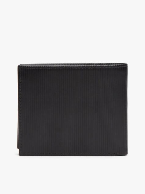 Black Hilfiger Flag Ribbed Leather Flap Wallet  Men