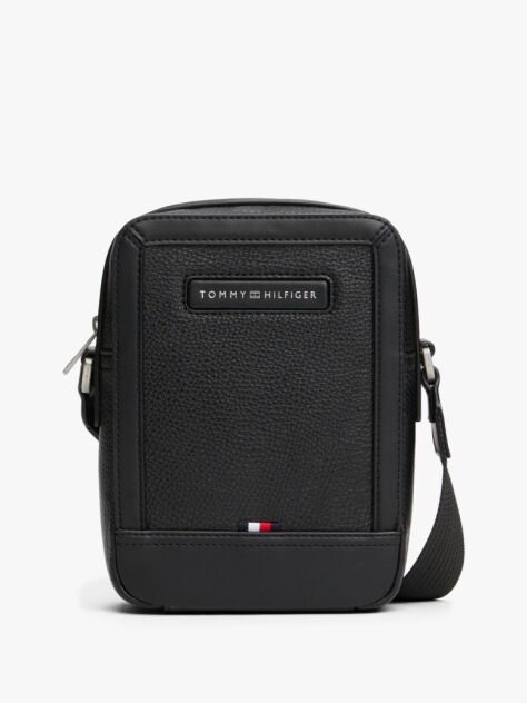 Black Pebble Grain Logo Crossbody Reporter Bag  Men