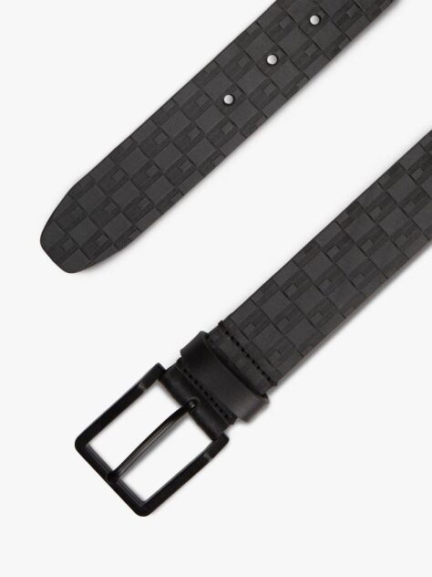 Black TH Flag Debossed Leather Belt  Men