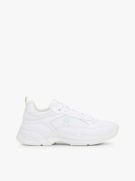 White Leather Mixed Texture Chunky Trainers  Women
