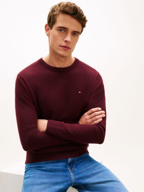 Red Cotton Cashmere Crew Neck Jumper  Men