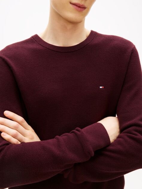 Red Crew Neck Textured Knit Jumper  Men