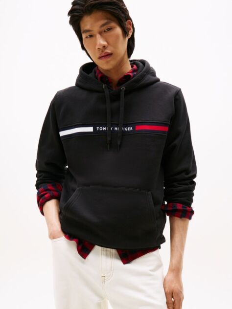 Black Logo Drawstring Hoody  Men