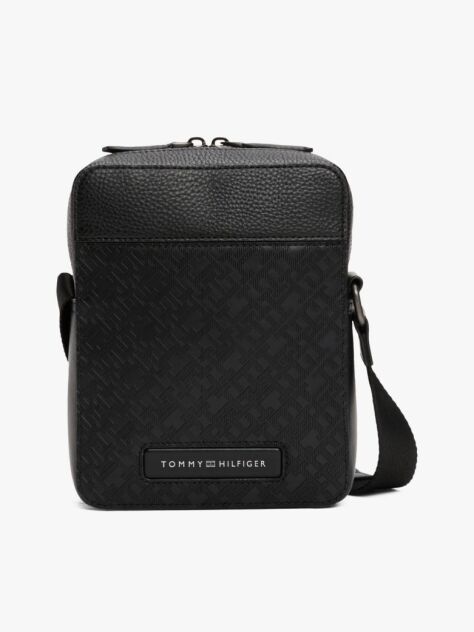 Black TH Monogram Pebble Grain Reporter Bag  Men
