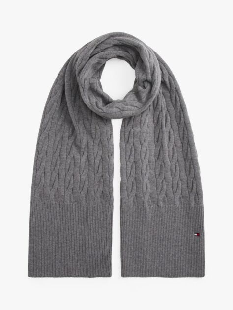 Grey Hilfiger Flag Cable Knit Wool Blend Scarf  Men