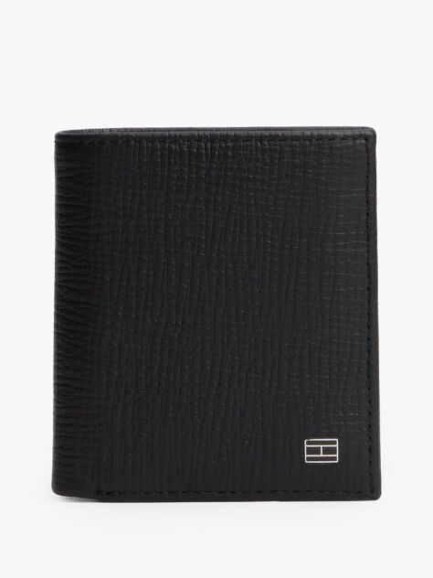Black Hilfiger Flag Leather Trifold Wallet  Men