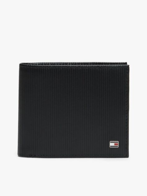 Black Hilfiger Flag Ribbed Leather Bifold Wallet  Men