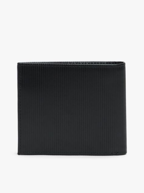 Black Hilfiger Flag Ribbed Leather Bifold Wallet  Men