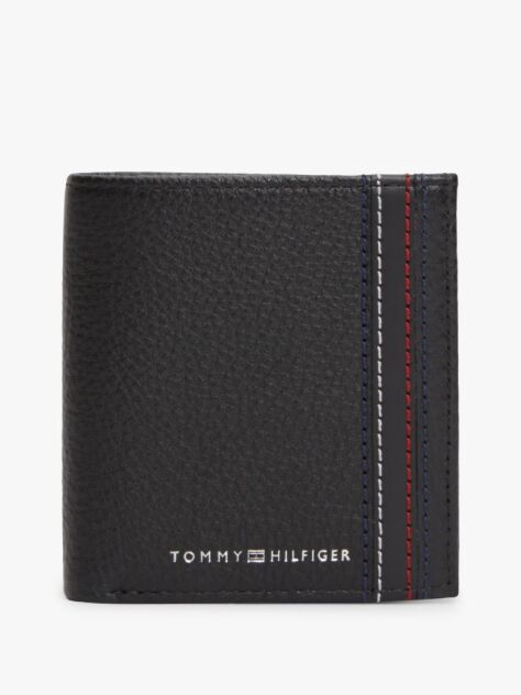 Black Logo Pebble Grain Leather Trifold Wallet  Men