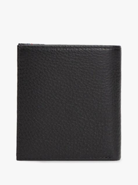 Black Logo Pebble Grain Leather Trifold Wallet  Men