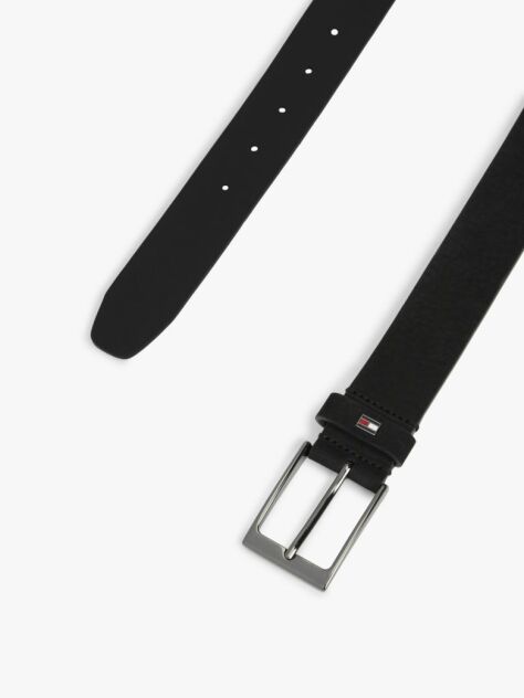 Black Enamel Flag Rectangular Buckle Leather Belt  Men