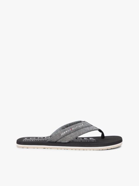 Black Pure Linen Chambray Jacquard Flip-Flops  Men