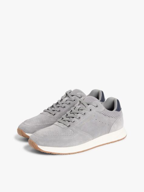 Grey Suede Mixed Texture Fine Cleat Trainers  Men