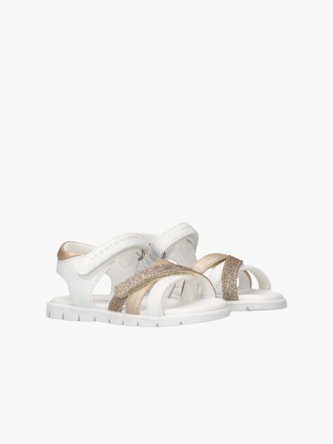 White Glitter Strap Metallic Sandals  Girls