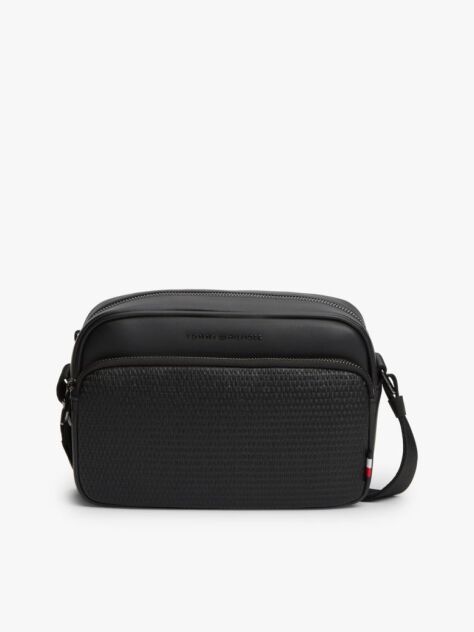Black Woven Panel Crossbody Camera Bag  Men