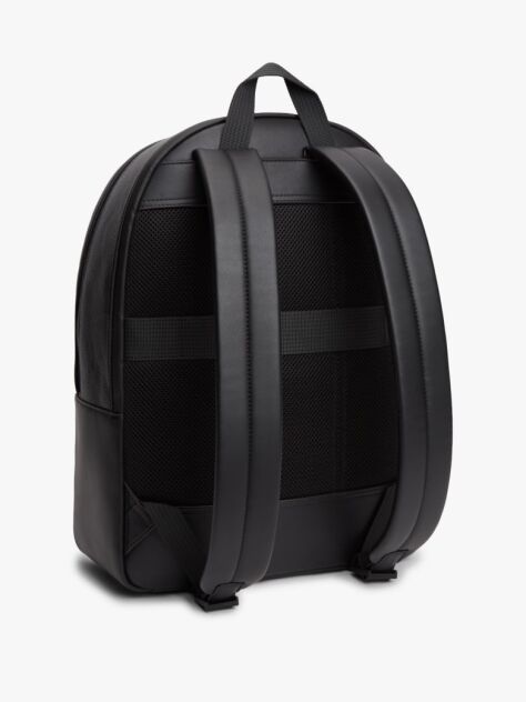 Black Flap Pocket Pebble Grain Dome Backpack  Men