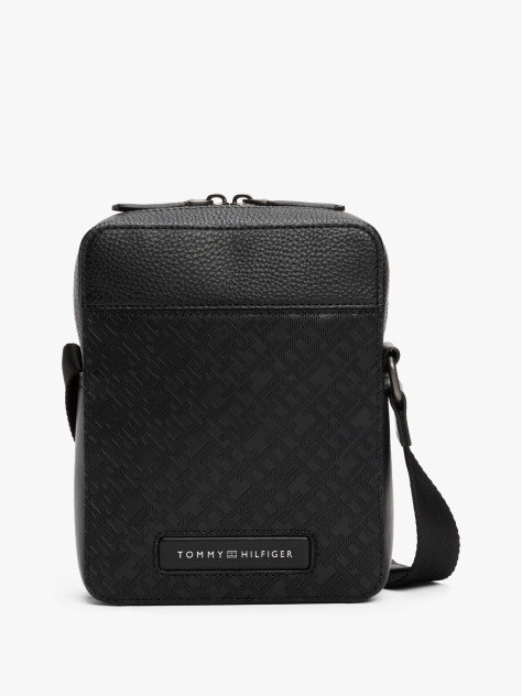 Black TH Monogram Pebble Grain Reporter Bag  Men