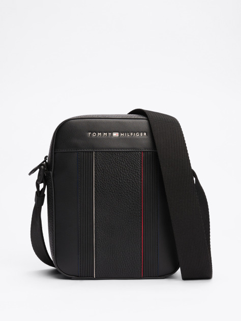 Black Mixed Texture Reporter Bag  Men