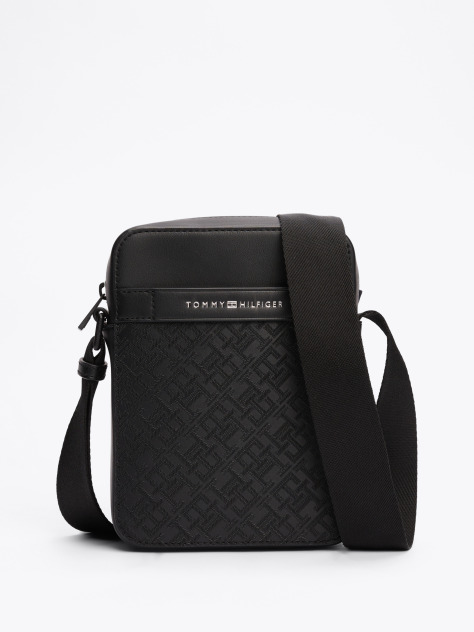 Black TH Monogram Textured Reporter Bag  Men
