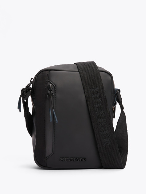 Black Rubberised Logo Reporter Bag  Men