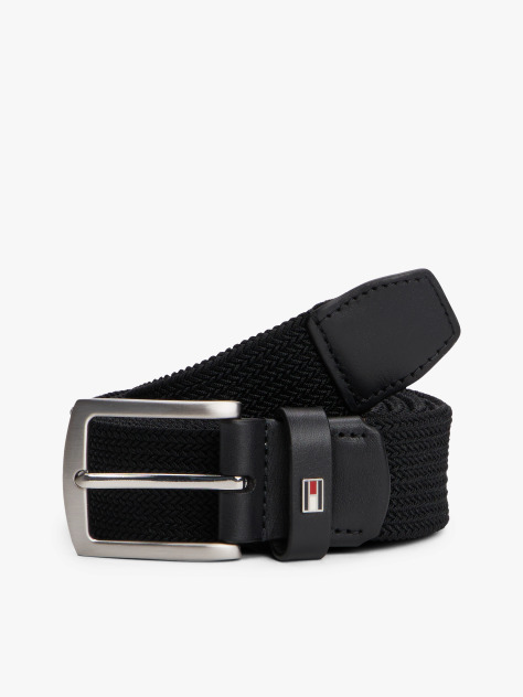 Black Square Buckle Textured Belt  Men