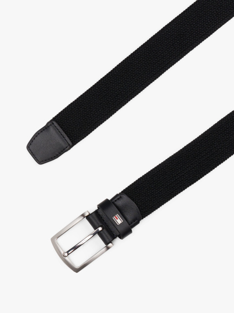 Black Square Buckle Textured Belt  Men