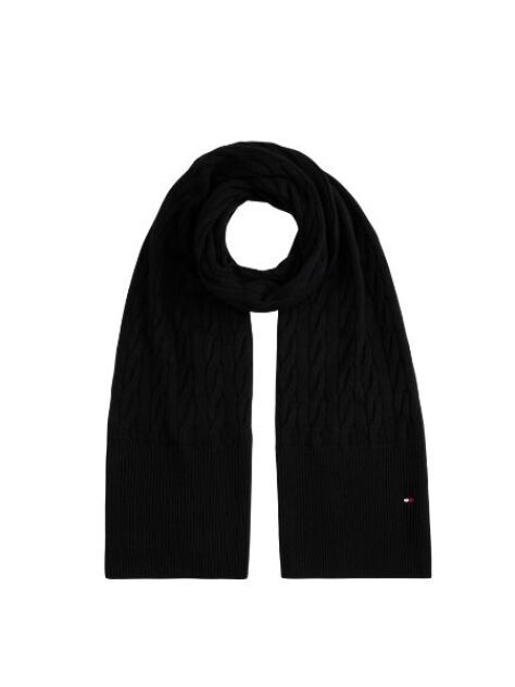 Black Hilfiger Flag Cable Knit Wool Blend Scarf  Men