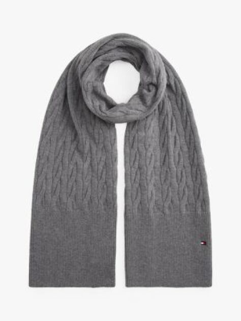 Grey Hilfiger Flag Cable Knit Wool Blend Scarf  Men