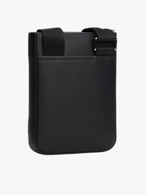Black Metal Logo Woven Crossbody Bag  Men