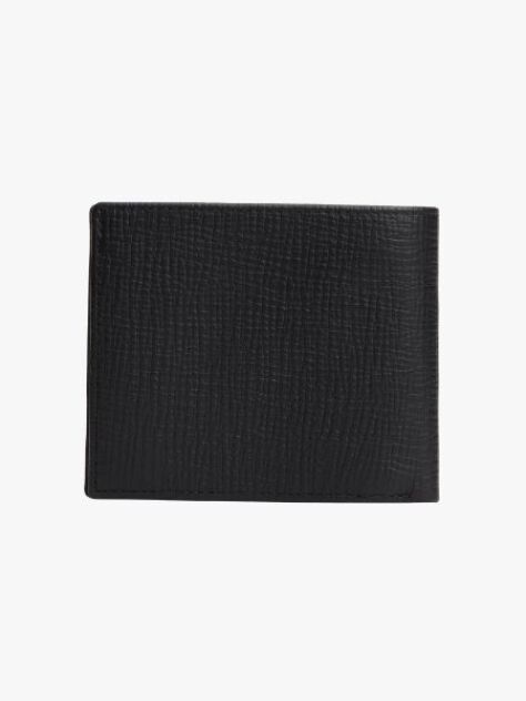 Black Hilfiger Flag Leather Card And Coin Bifold Wallet  Men