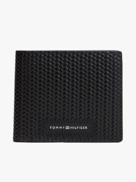 Black TH Woven Texture Flap Wallet  Men