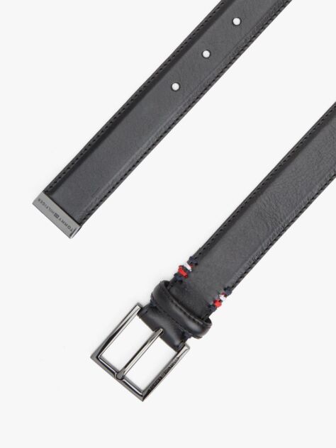 Black Metal Tip Pebble Grain Leather Belt  Men