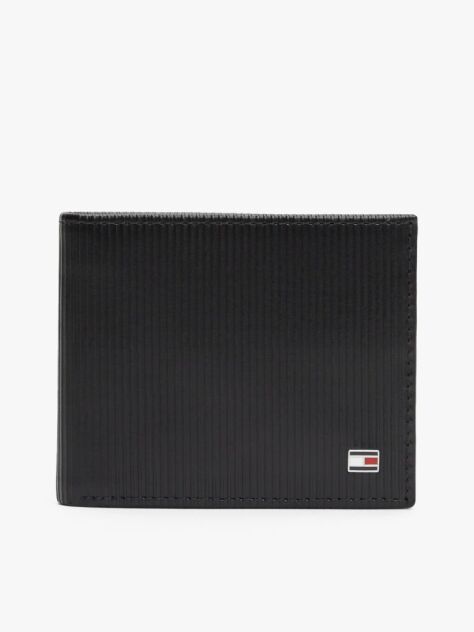 Black Hilfiger Flag Bifold Leather Credit Card Wallet  Men