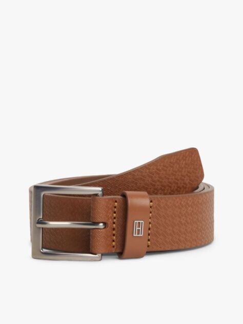 Brown Flag Plaque Embossed Leather Belt  Men