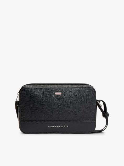 Black Signature Tape Plaque Crossbody Reporter Bag  Men
