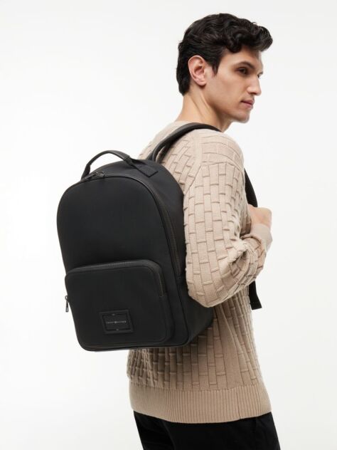 Black Logo Patch Dome Backpack  Men
